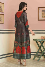 Thumbnail for Juniper Green Satin Festive Printed Anarkali Flared Anarkali Kurta For Women - Distacart