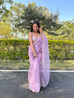 Thumbnail for Vastrasky Purple Organza Saree - Distacart