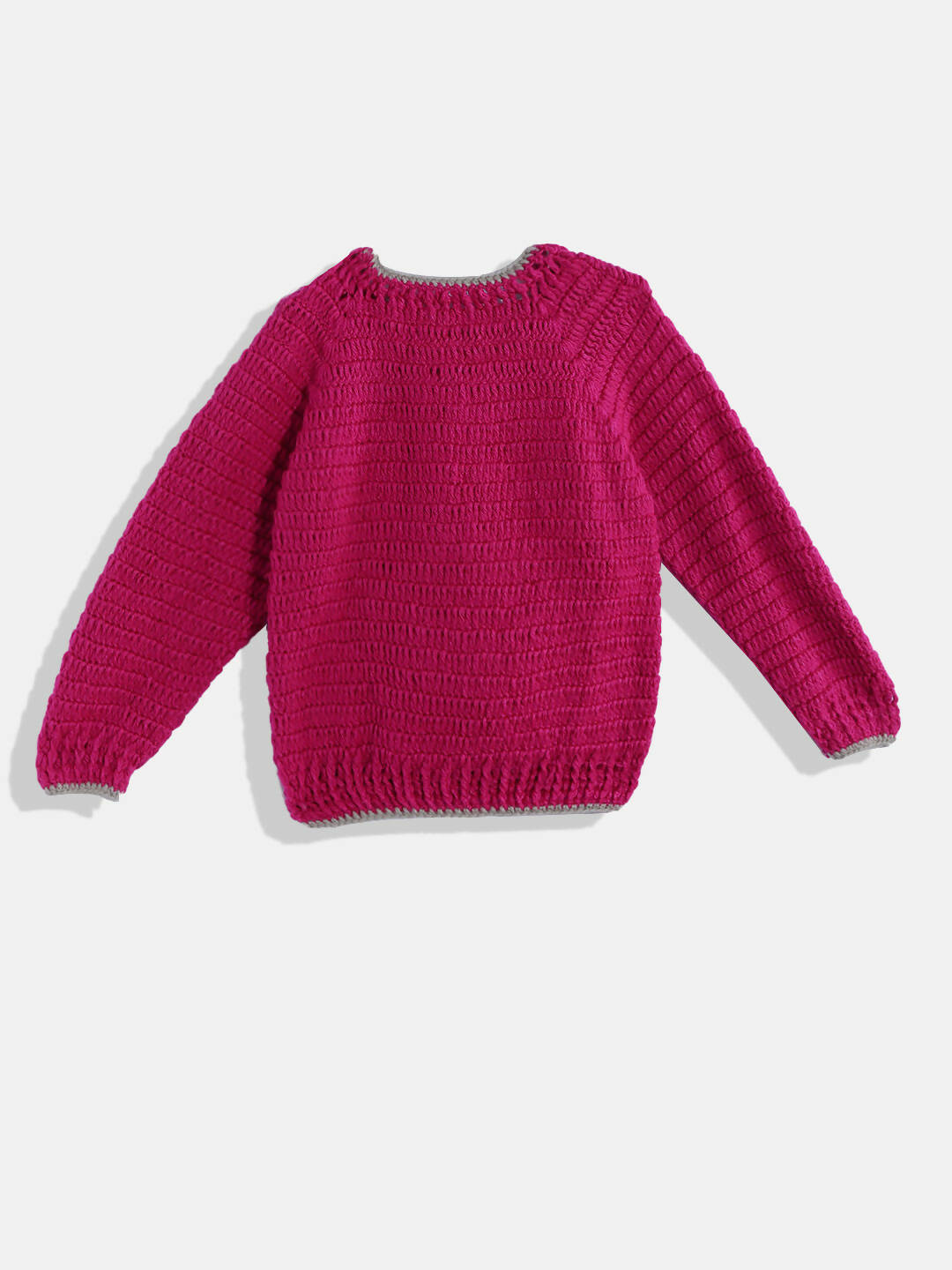 Chutput Kids Woollen Hand Knitted Full Sleeves Bird Detail Sweater - Magenta - Distacart