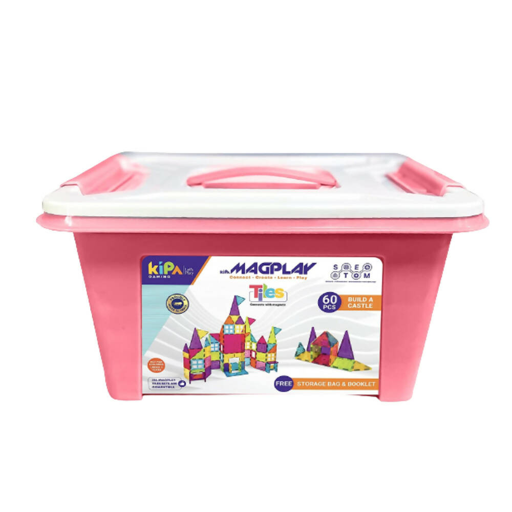 Kipa MagPlay Build A Castle 60 Pcs Magnetic Tiles Set with Storage Container, Constructing and Creative Learning Educational Toy with BagPack for Kids - Distacart