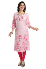 Thumbnail for Snehal Creations Pretty Pink Rayon Textured Print Long Kurta For Women - Distacart