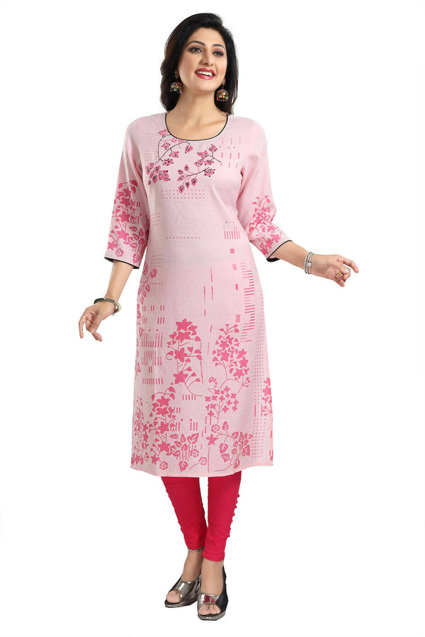 Snehal Creations Pretty Pink Rayon Textured Print Long Kurta For Women - Distacart