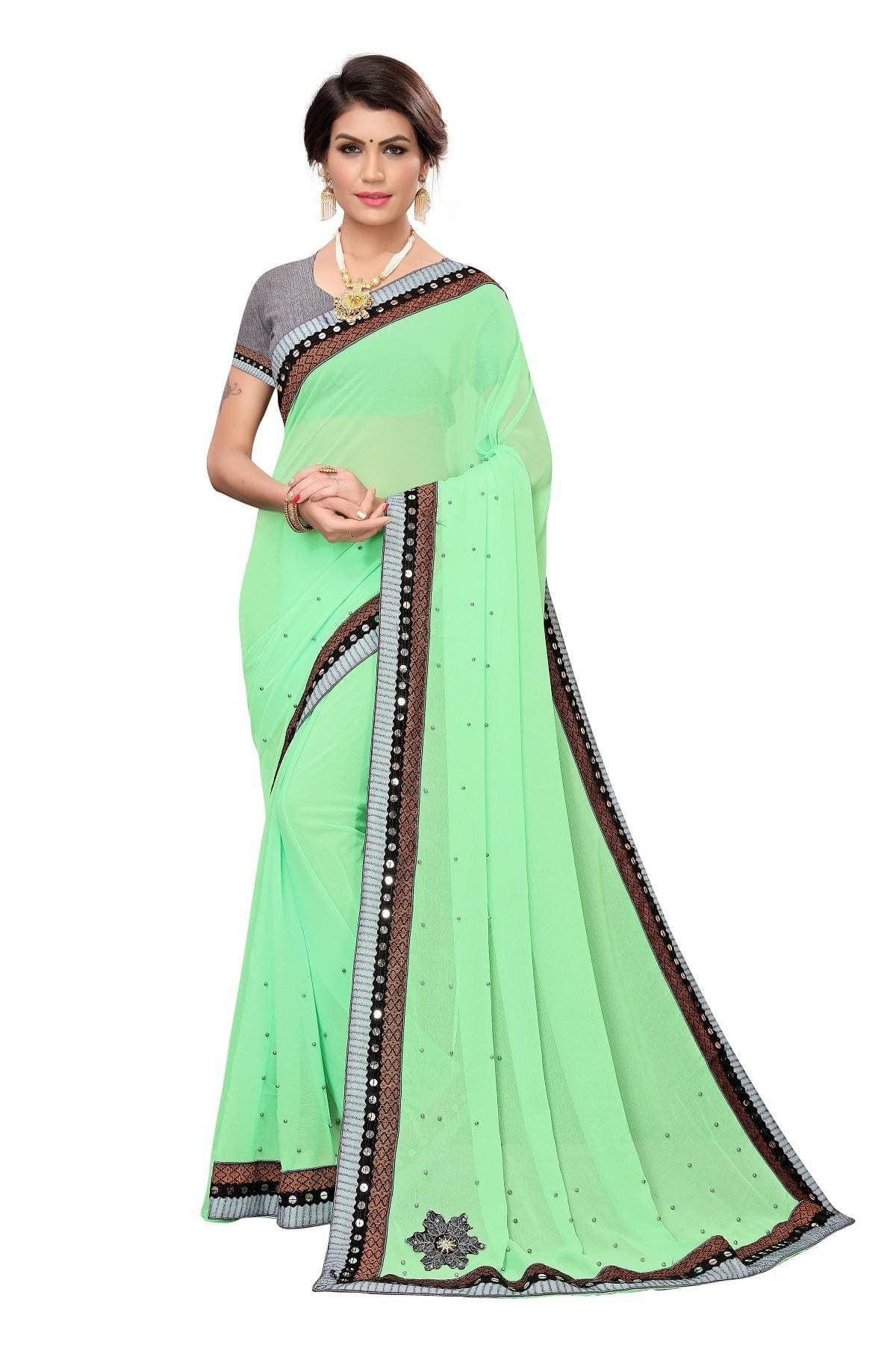 Vamika Green Chiffon Mirror Work Saree