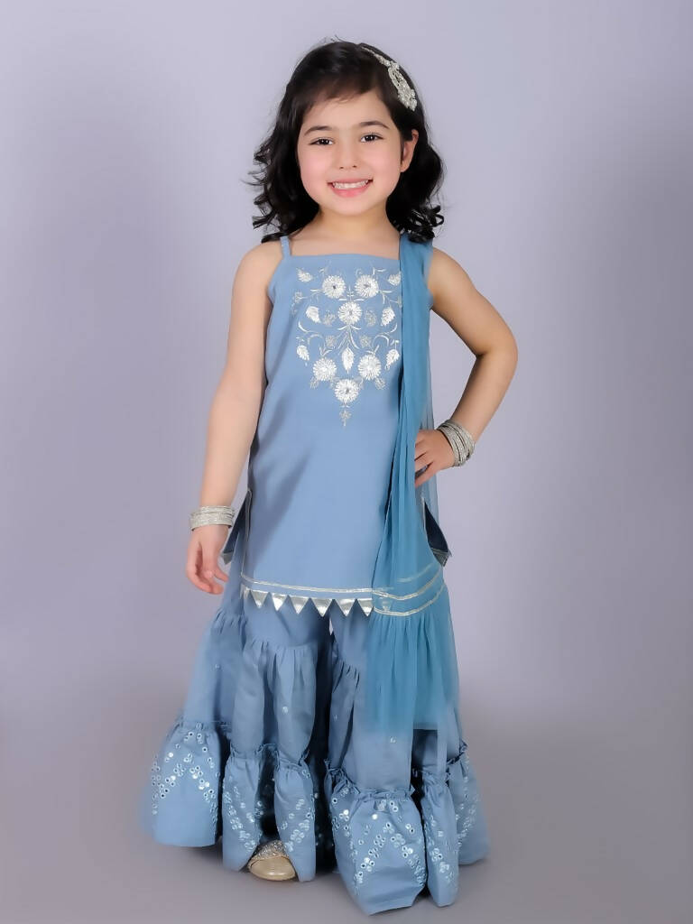 Lil Drama Ethnic Girls Blue Kurta with Sharara and dupatta set - Distacart