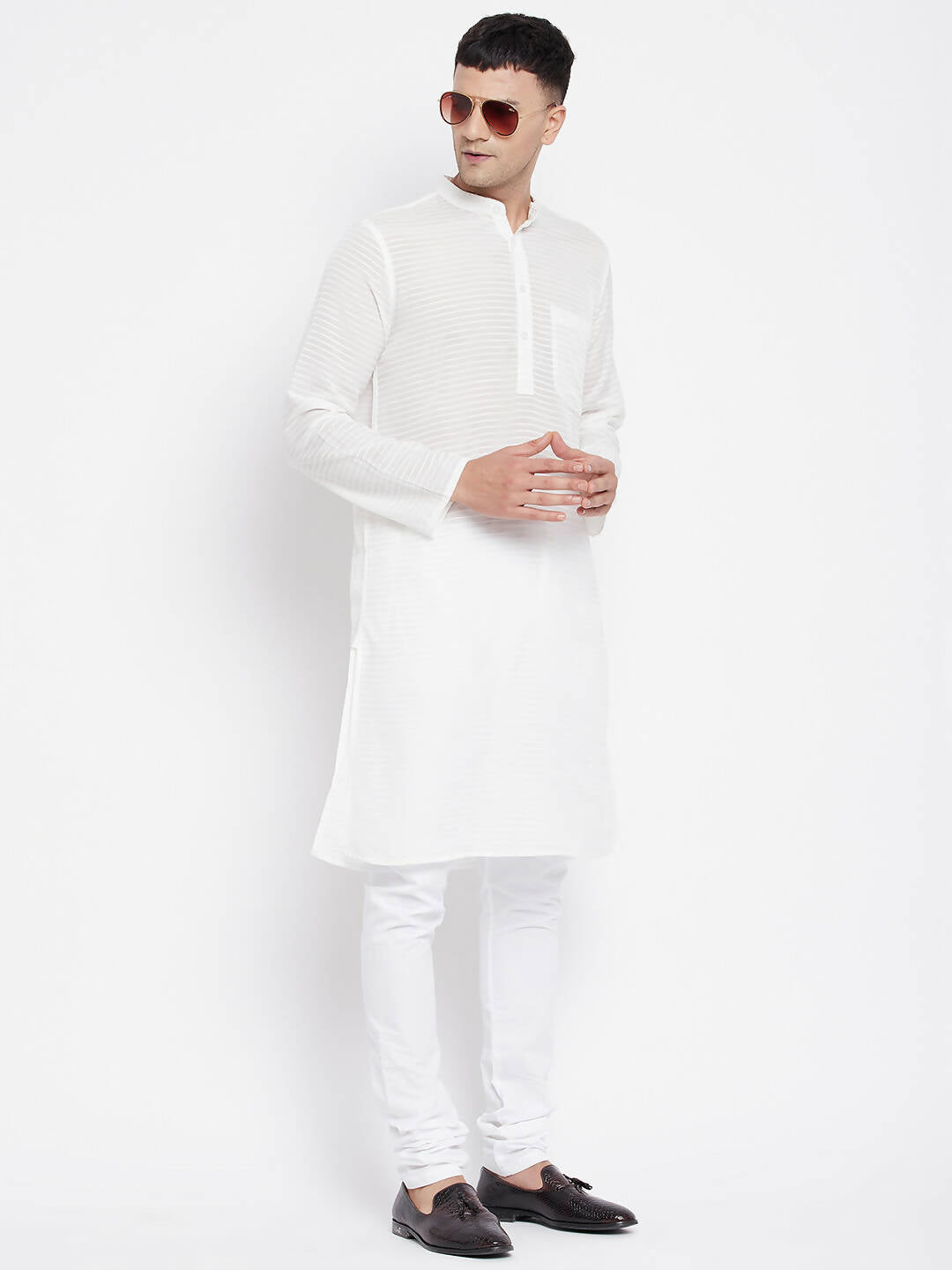 Even Apparels Pure Cotton Men's Kurta With Band Collar in White Color - Distacart