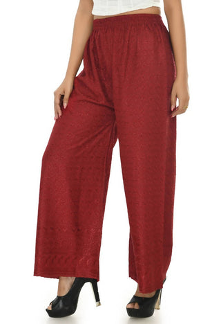 Mominos Fashion Moeza Reyon Cotton Maroon Color Chikan Work Palazzo