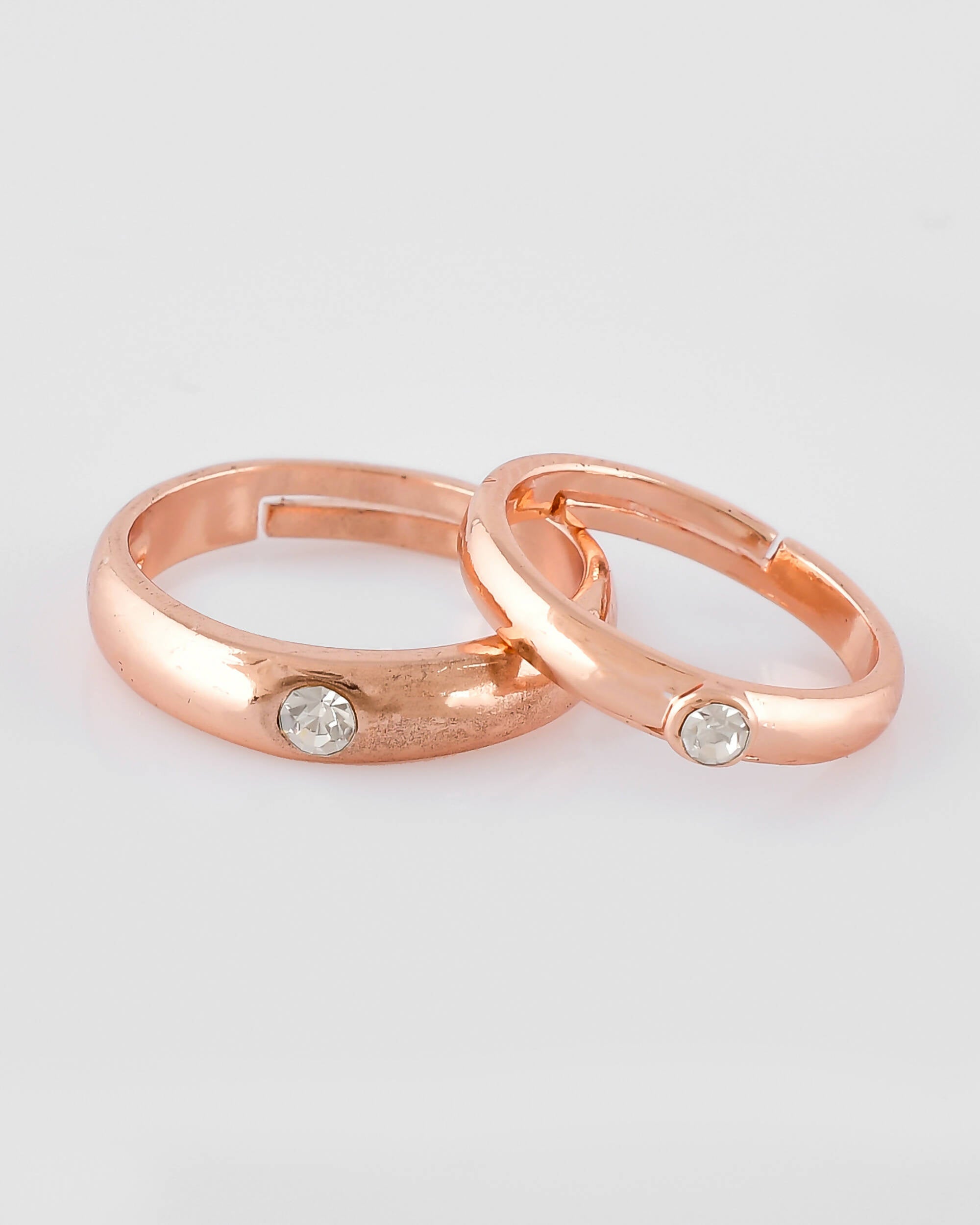 VOJ Stainless Steel Cubic Zirconia Gold Plated Adjustable Couple Ring Set - Distacart