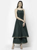 Myshka Dark Green Silk Blend Solid Sleeveless Round Neck Kurta Palazzo Dupatta Set