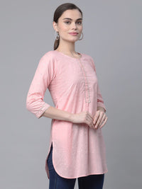Thumbnail for Ahalyaa Women Baby Pink Beautiful Pure Cotton Printed Tunic - Distacart