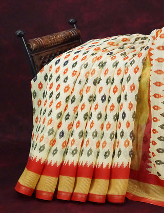 Combo of Off White and Red Patan Patola Semi Chanderi Saree By Gayathri Reddy Designer Studio - Distacart