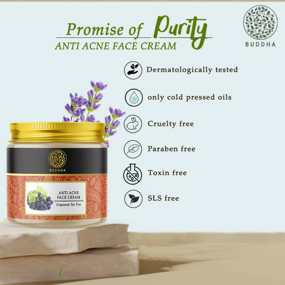 Buddha Natural Anti Acne Face Cream - For Acnes, Pimples, Scars & Marks - Distacart