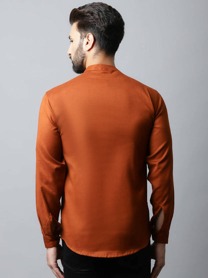 Even Apparels Brown Color Linen Pure Cotton Men's Kurta With Side Placket (SLD1137) - Distacart