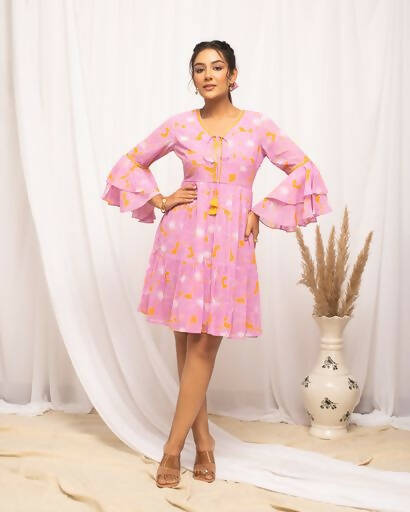 Buy FIORRA Women's Light Pink Georgette Floral Printed Western Dress Online  At Low Price