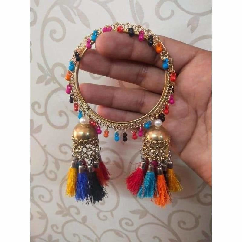 Multicolor Threads And pearls Hanging Jhumka Bangles