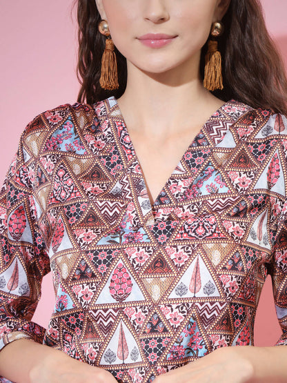 Myshka Women's Multi Printed V-Neck Top - Distacart