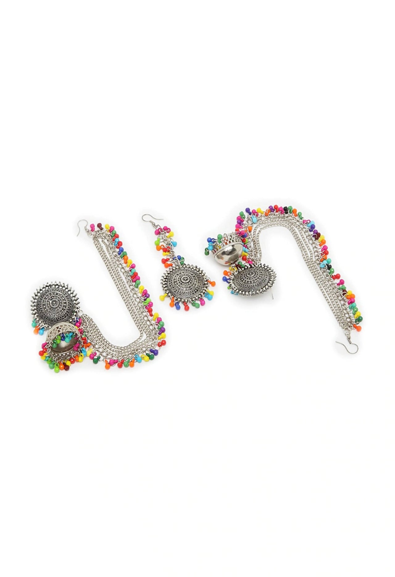 Mominos Fashion Johar Kamal Bahubali Multi Beads Earrings With Tikka - Distacart