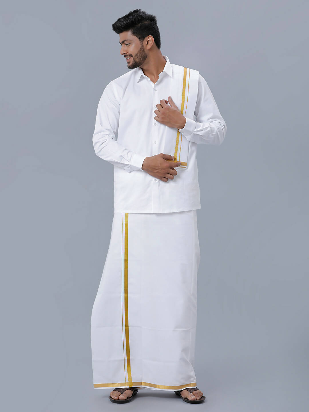 Ramraj Cotton Premium Wedding White Readymade Dhoti, Shirt & Towel Set Dhanvanthri - Distacart