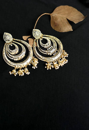 Tehzeeb Creations White And Golden Colour Earrings With Pearl