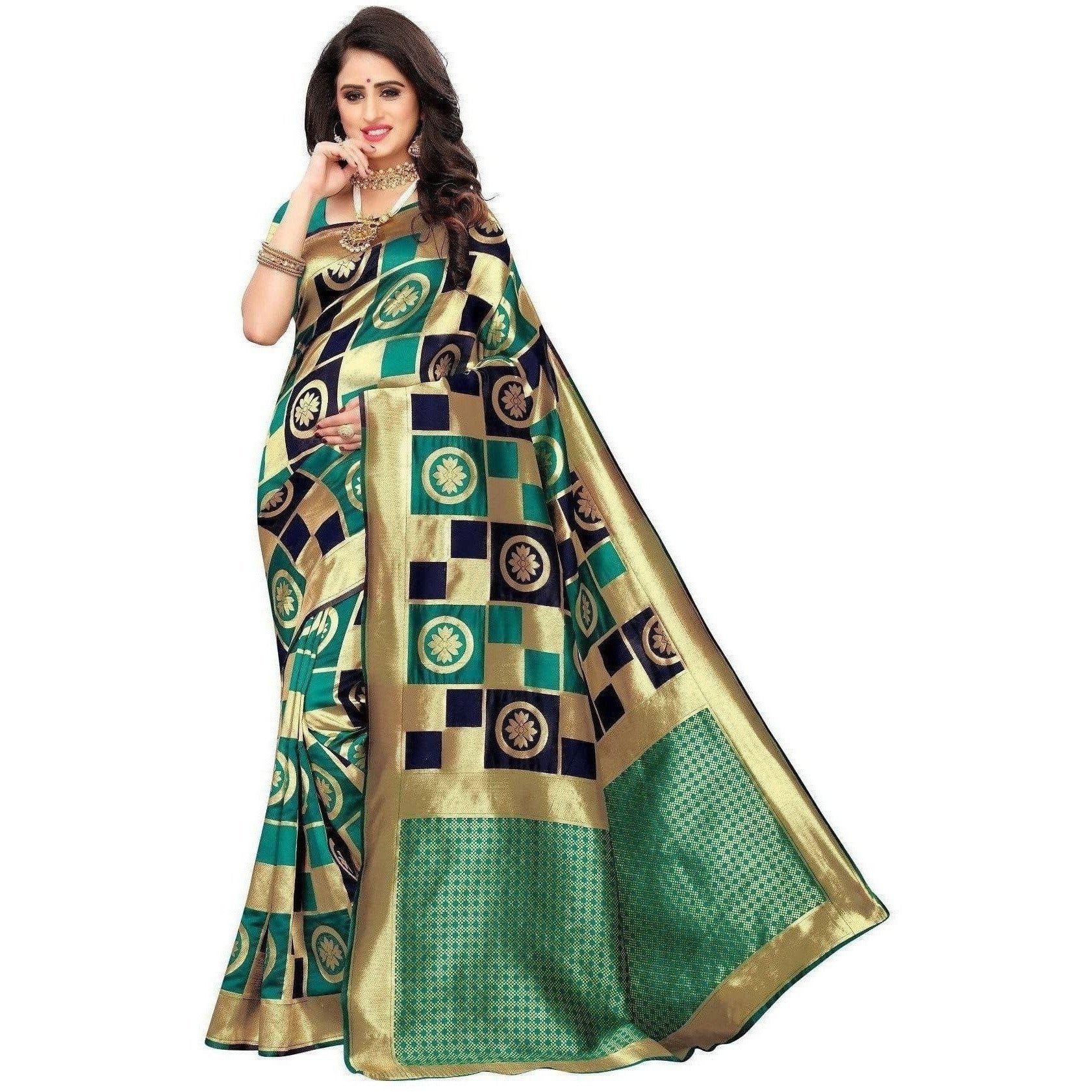 Vamika Banarasi Jaquard Rama Green Weaving Saree (Banarasi 25)