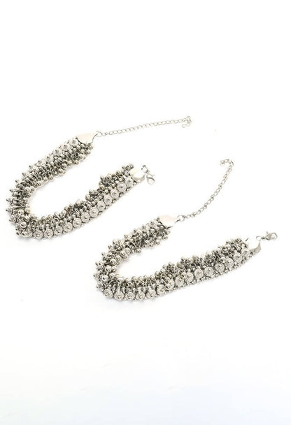 Mominos Fashion Kamal Johar Oxidised Heavy Silver Anklets
