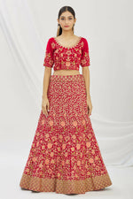 Thumbnail for Red Velvet Semi-Stitched Wedding Bridal Lehenga - Nimaya - Distacart