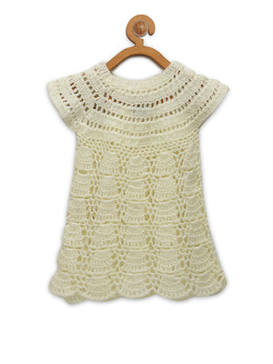 ChutPut Hand knitted Crochet Cream Wedding Wool Dress - Distacart