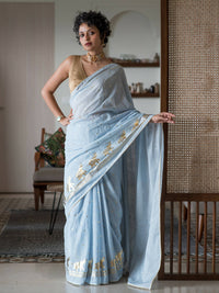 Thumbnail for Suta Blue Floral Cotton Blend Saree - Distacart