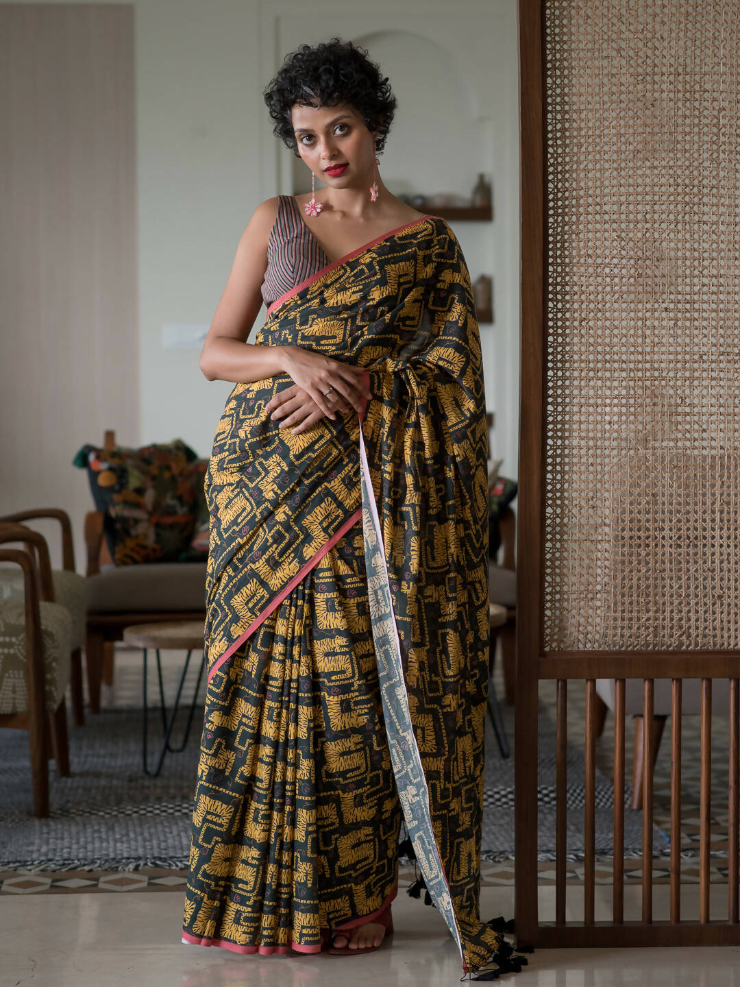 Suta Multi Color Abstract Pure Cotton Saree - Distacart