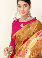Thumbnail for Brown Georgette Floral Printed Saree With Unstitched Blouse Piece - Jyoti - Distacart
