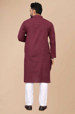 Thumbnail for Men's Burgundy Striped Cotton Kurta - Mahotsav - Distacart