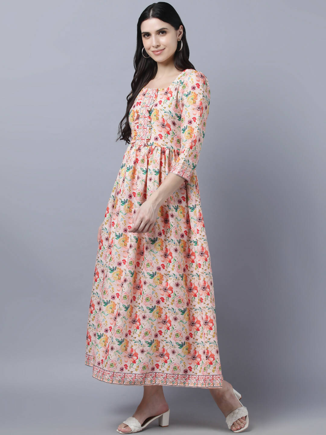 Myshka Women Multicoloured Printed Fit and Flare Ethnic Dress - Distacart