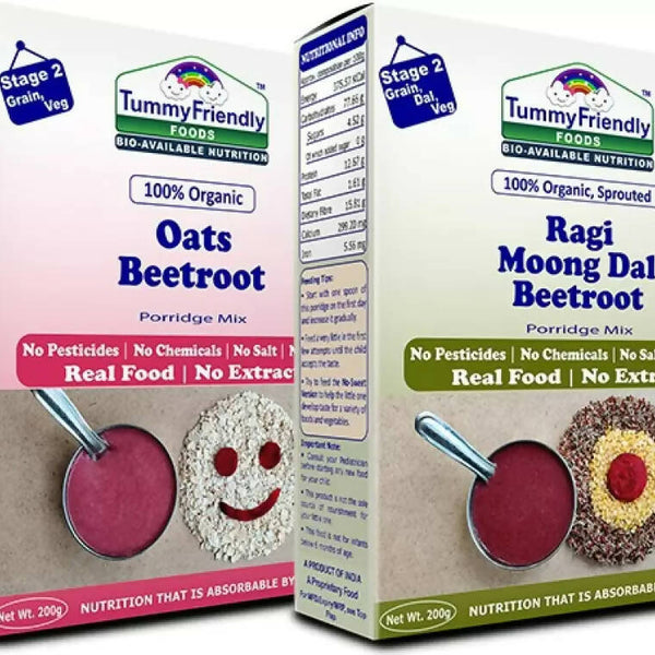 TummyFriendly Foods Organic Oats, Beetroot and Organic Sprouted Ragi, Moong Dal, Beetroot Porridge Mixes Combo - Distacart
