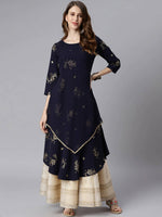Thumbnail for Janasya Navy Blue Quirky Embellished Crepe Anarkali Kurta - Distacart
