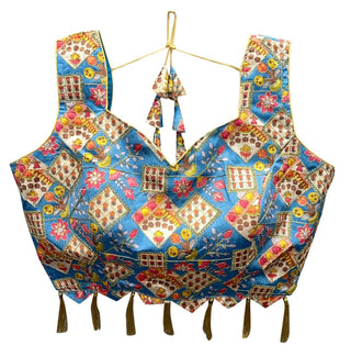 Vamika Blue Banglori Silk Digital Print And Embroidery Blouse - Distacart