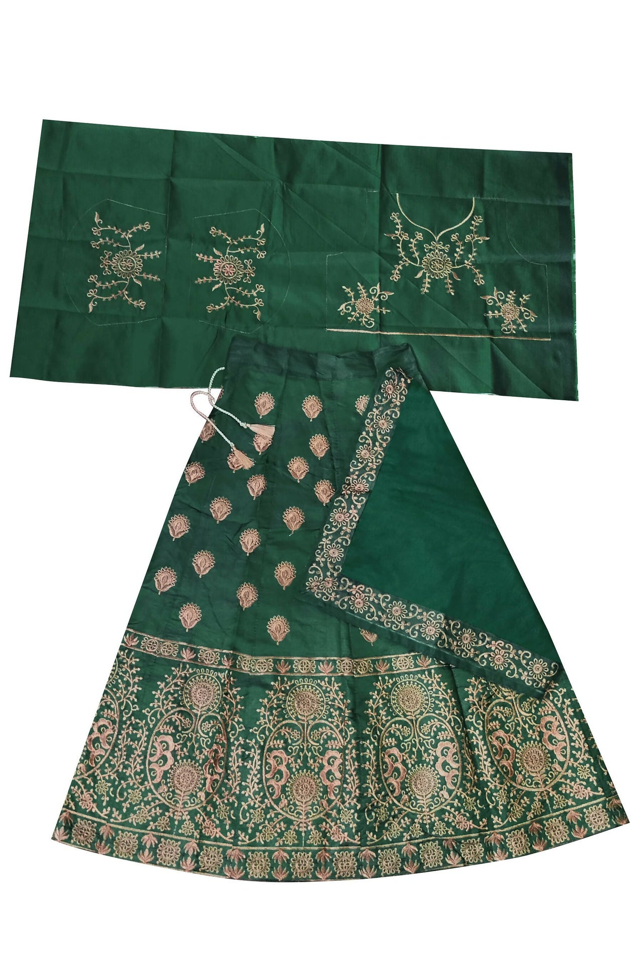 Dwiden Green Gulab Tafetta Sattin Semi-Stitched Girl'S Lehenga Choli - Distacart