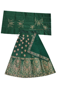 Thumbnail for Dwiden Green Gulab Tafetta Sattin Semi-Stitched Girl'S Lehenga Choli - Distacart