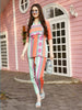 Orange & Blue Rayon Geometric Printed Top with Matching Bottom - Eesha - Distacart