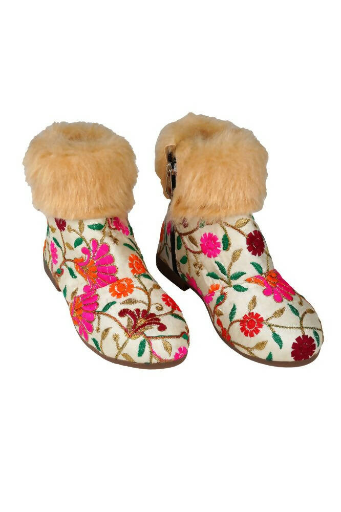 Tiny Bugs Girls Embroidered Anckle Ethnic Boots-Beige - Distacart