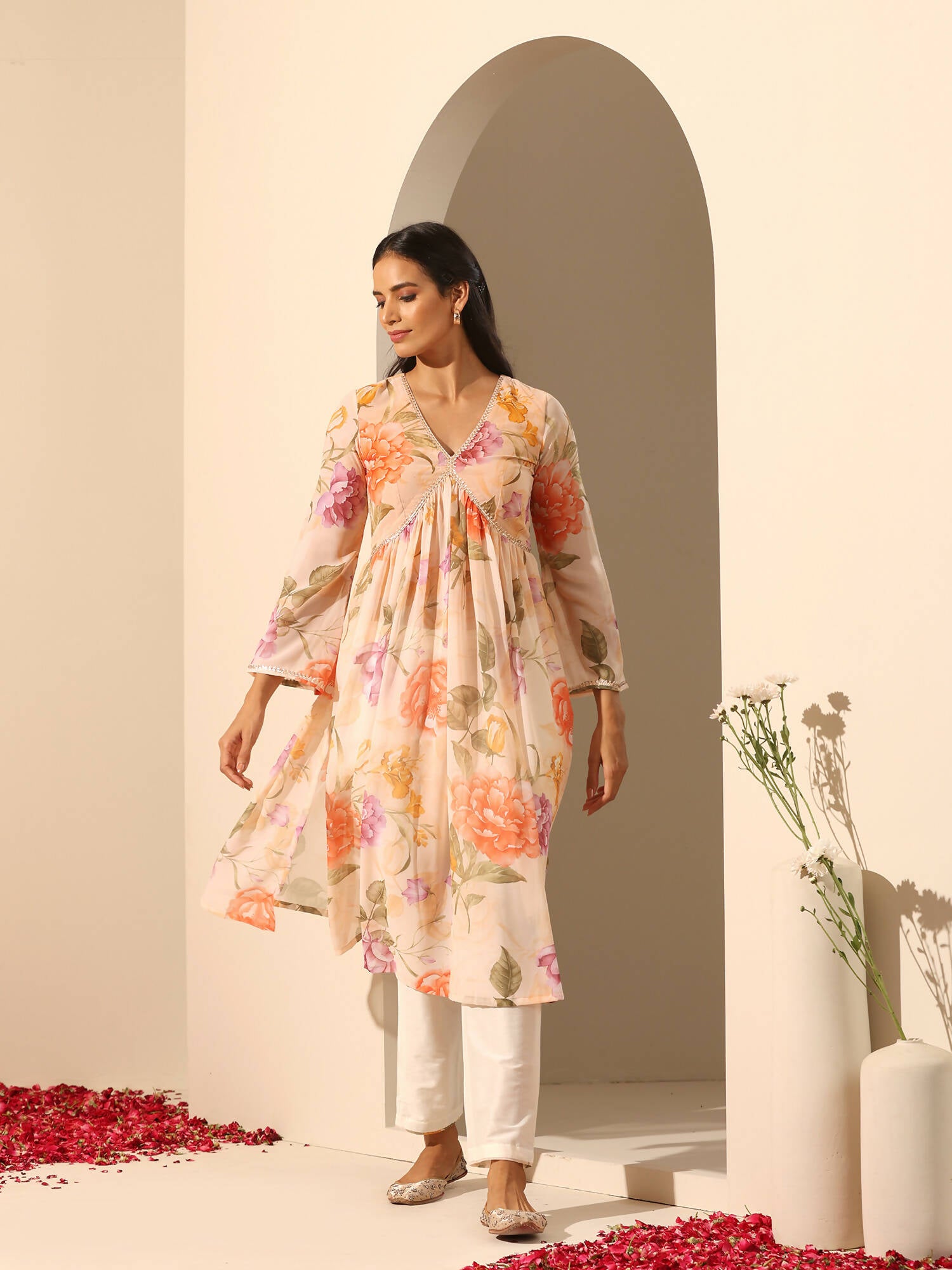 Pomcha Jaipur Peach Gul Ruhani Suit Set - Distacart