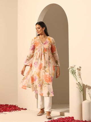 Pomcha Jaipur Peach Gul Ruhani Suit Set - Distacart