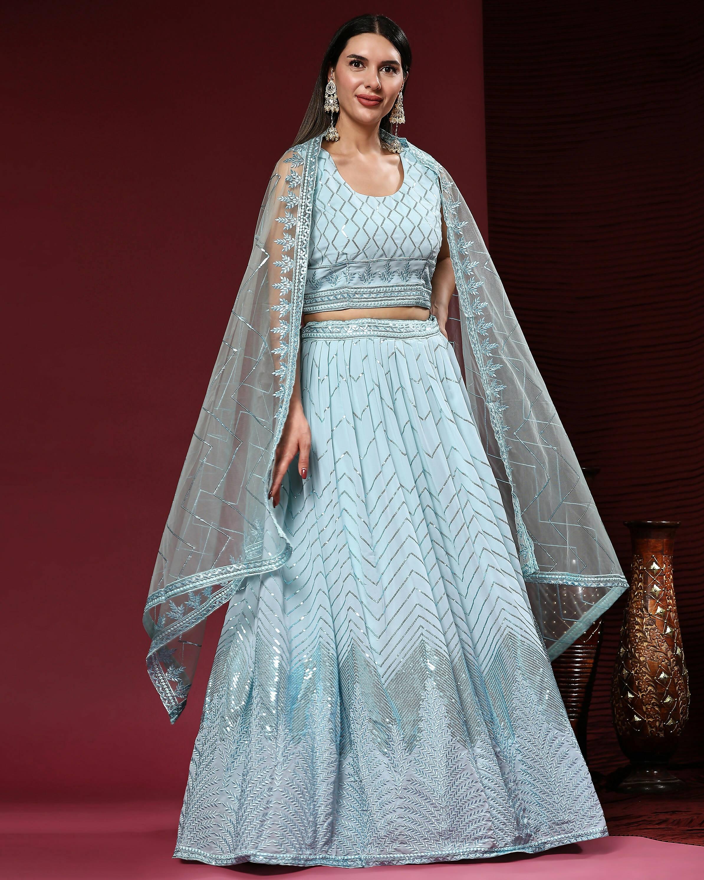 Blue Pure Viscose Georgette Sequence Embroidery work Lehenga Choli with Dupatta - Aakriti - Distacart