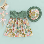 Thumbnail for Bold N Elegant Cotton Floral Printed Ruffle Sleeve Princess Dress Frock With Fabric Hat Cap - Green - Distacart