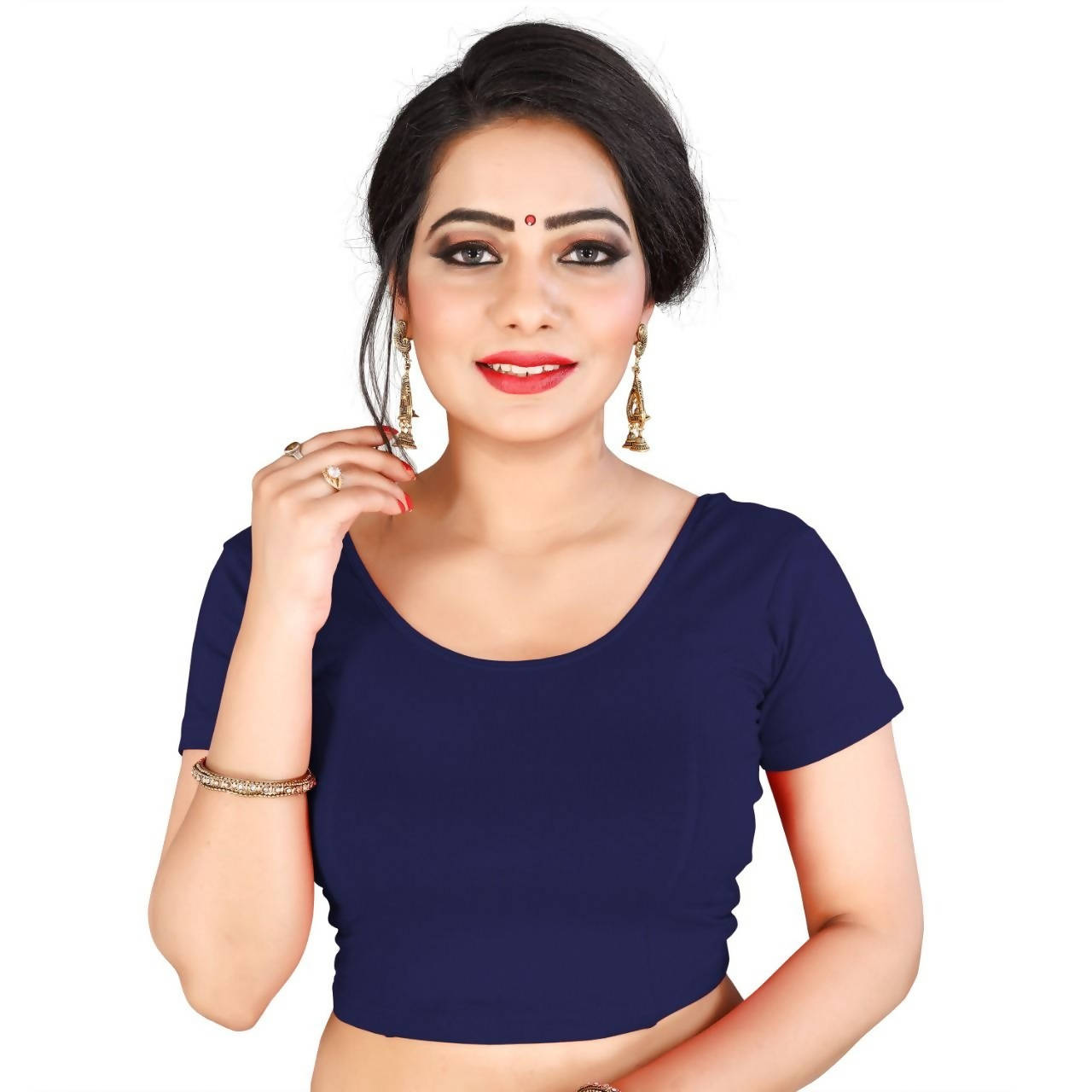 Vamika Navy Blue Lycra Plain Blouse - Distacart