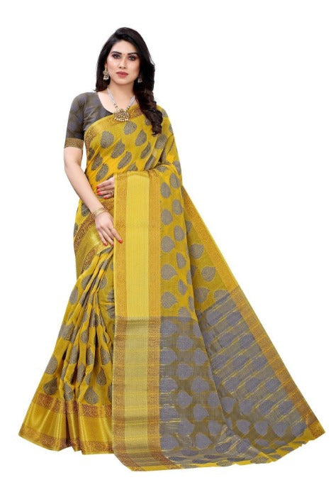 Vamika Yellow Jari Work Cotton Silk Saree (RIDHIMA YELLOW)