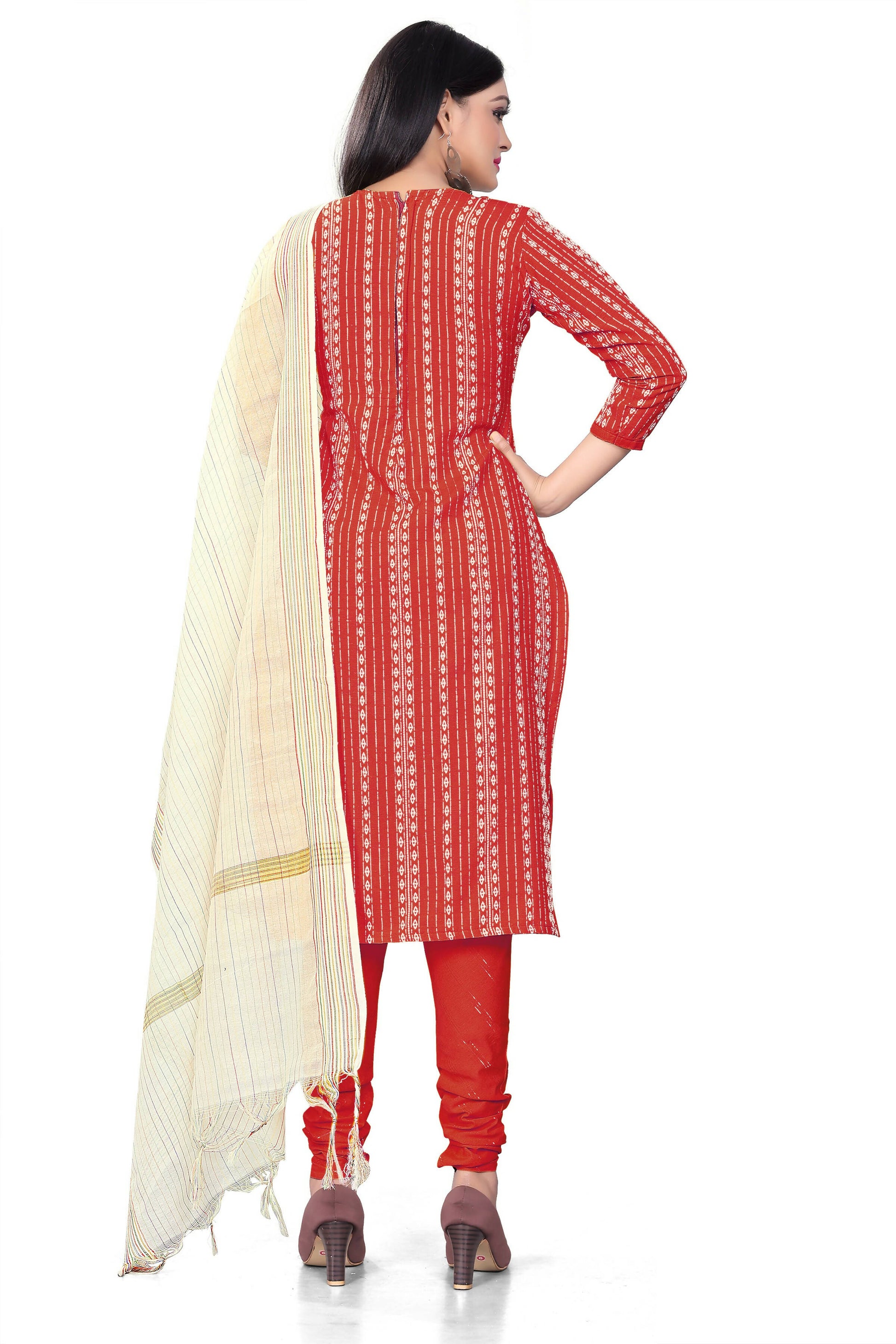 Red Cotton Jacquard Woven Unstitched Dress Material - Amara - Distacart