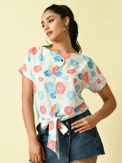 Myshka Women's White Floral Printed Top - Distacart