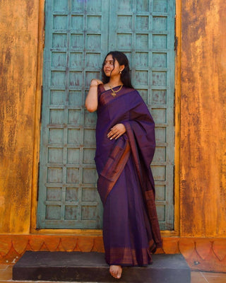 DEIANA'S Beautiful Golden Jari with New Design Soft Lichi Silk Saree - Blue - Distacart