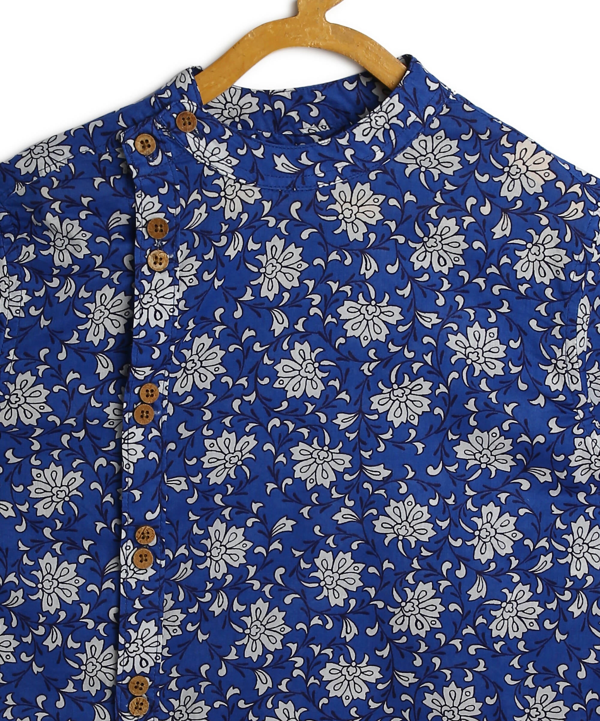 Manet Boys Full Sleeves Flower Printed Ethnic Shirt - Blue - Distacart