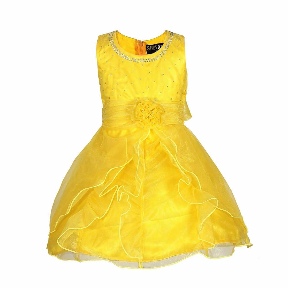 Asmaani Baby Girl's Yellow Color Satin Knee Length Frock (AS-DRESS_22141) - Distacart