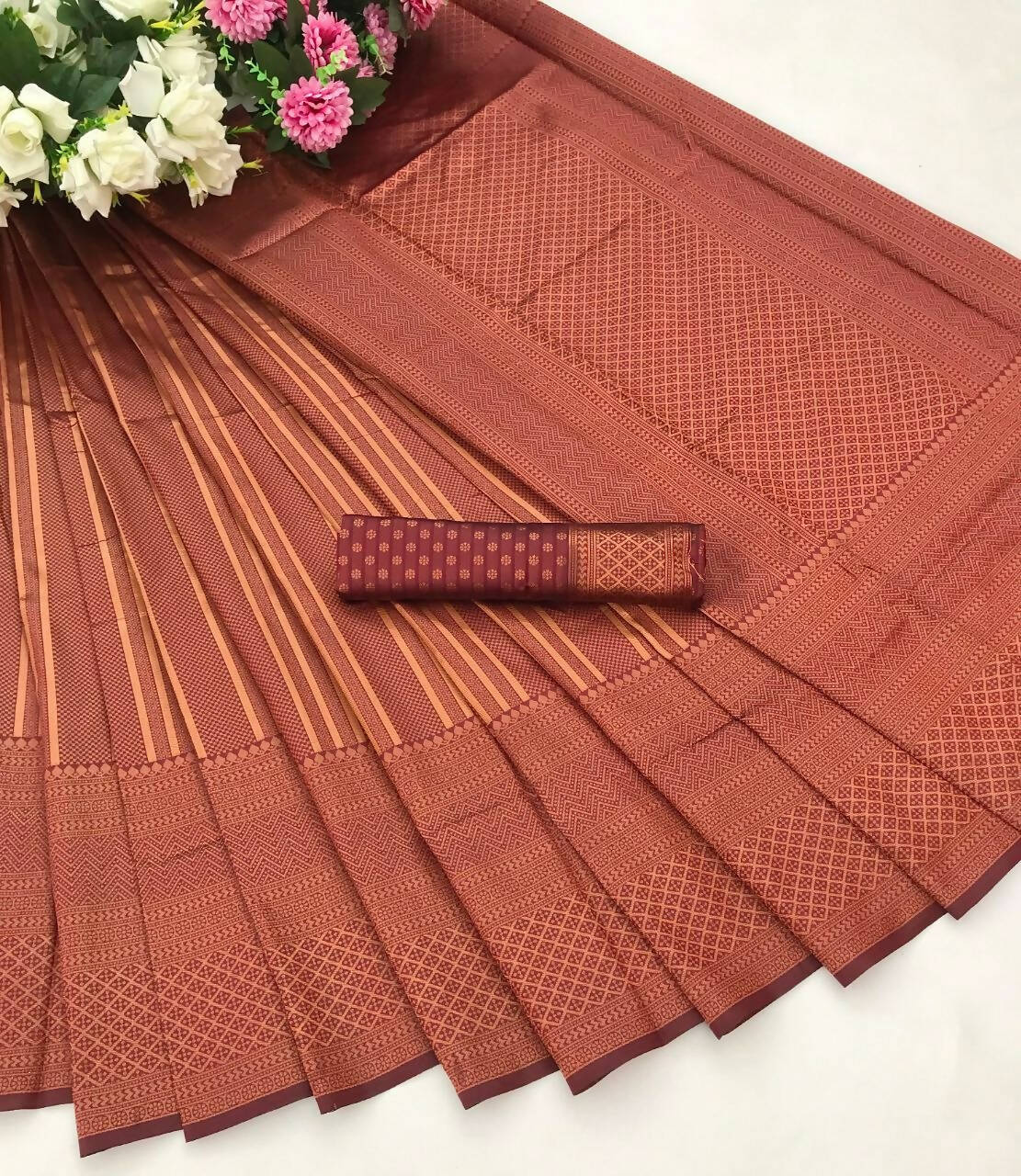 DEIANA'S Beautiful Golden Jari with New Design Soft Lichi Silk Saree - Maroon - Distacart